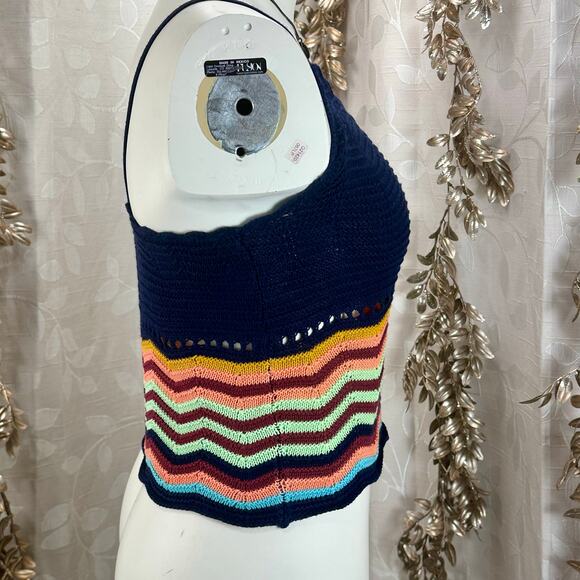 Mossimo Chevron Crochet Knit Tank Top Small Navy Multicolor‎ Boho Festival - Picture 5 of 12
